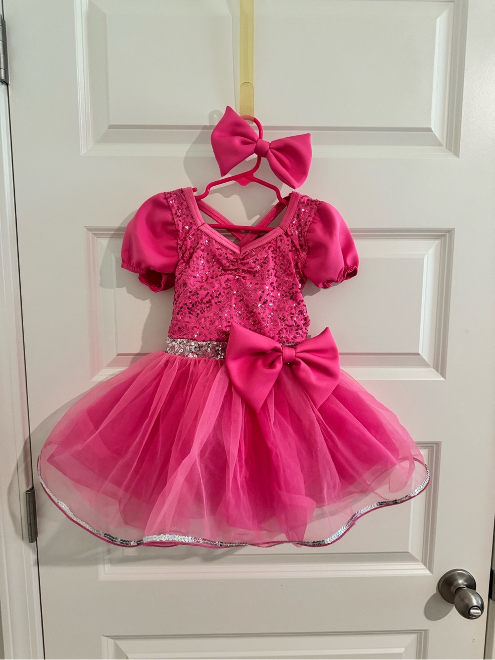 Girls Hot Pink Sequined Recital Dress - Sz XSM